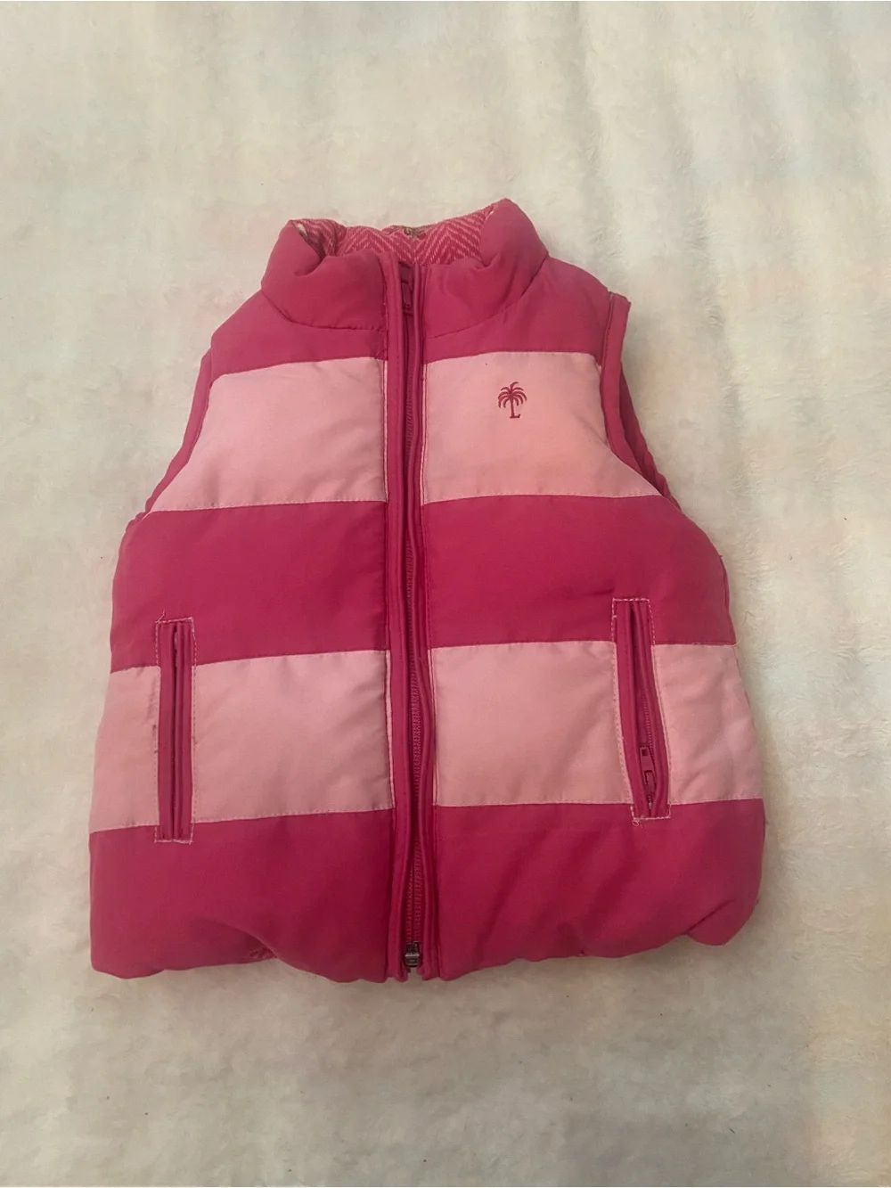 Lilly Pulitzer Girls Reversible Puffer Vest Pink Owl Print Stripe 39328